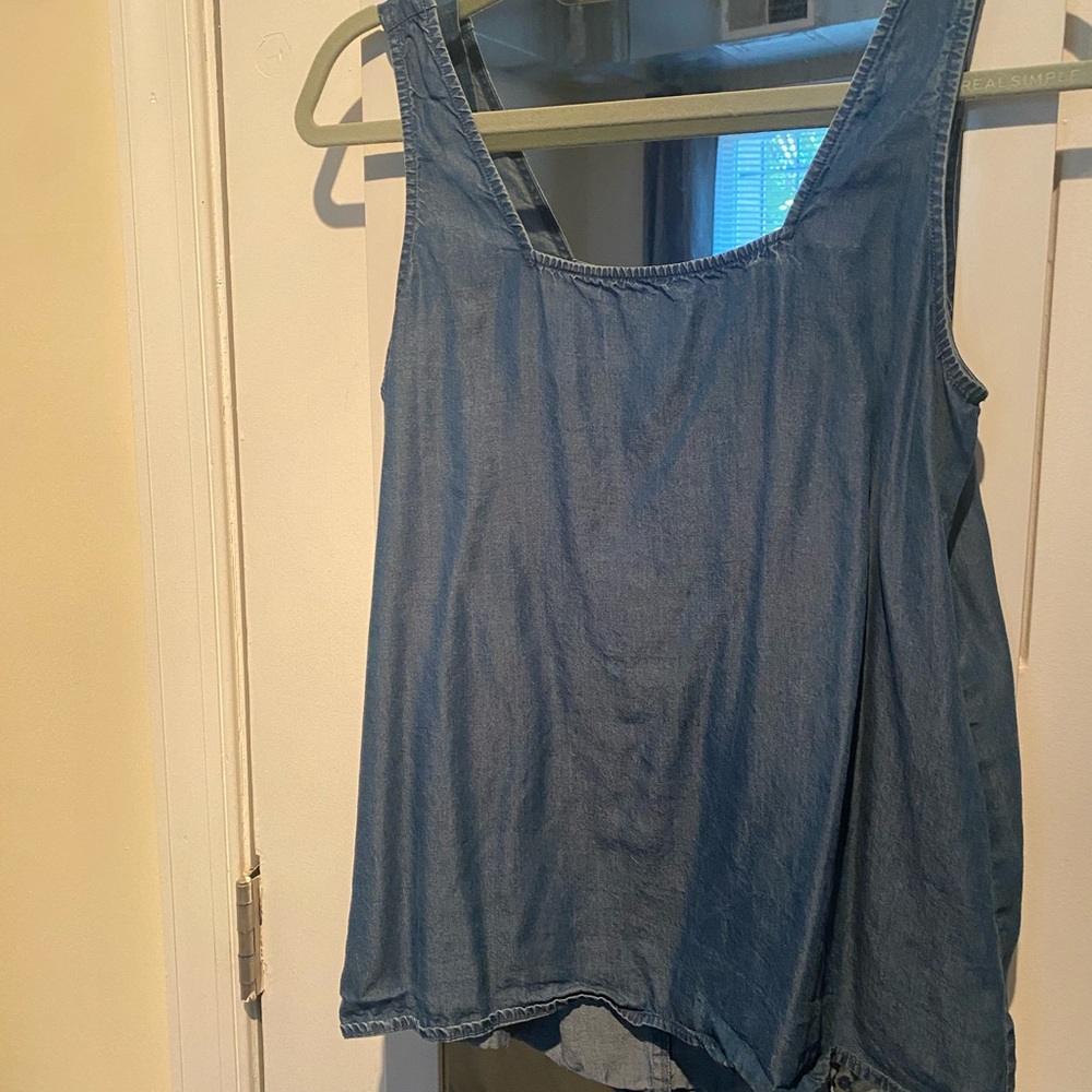 LOFT Denim Top with Bow Detail in Back. Size S